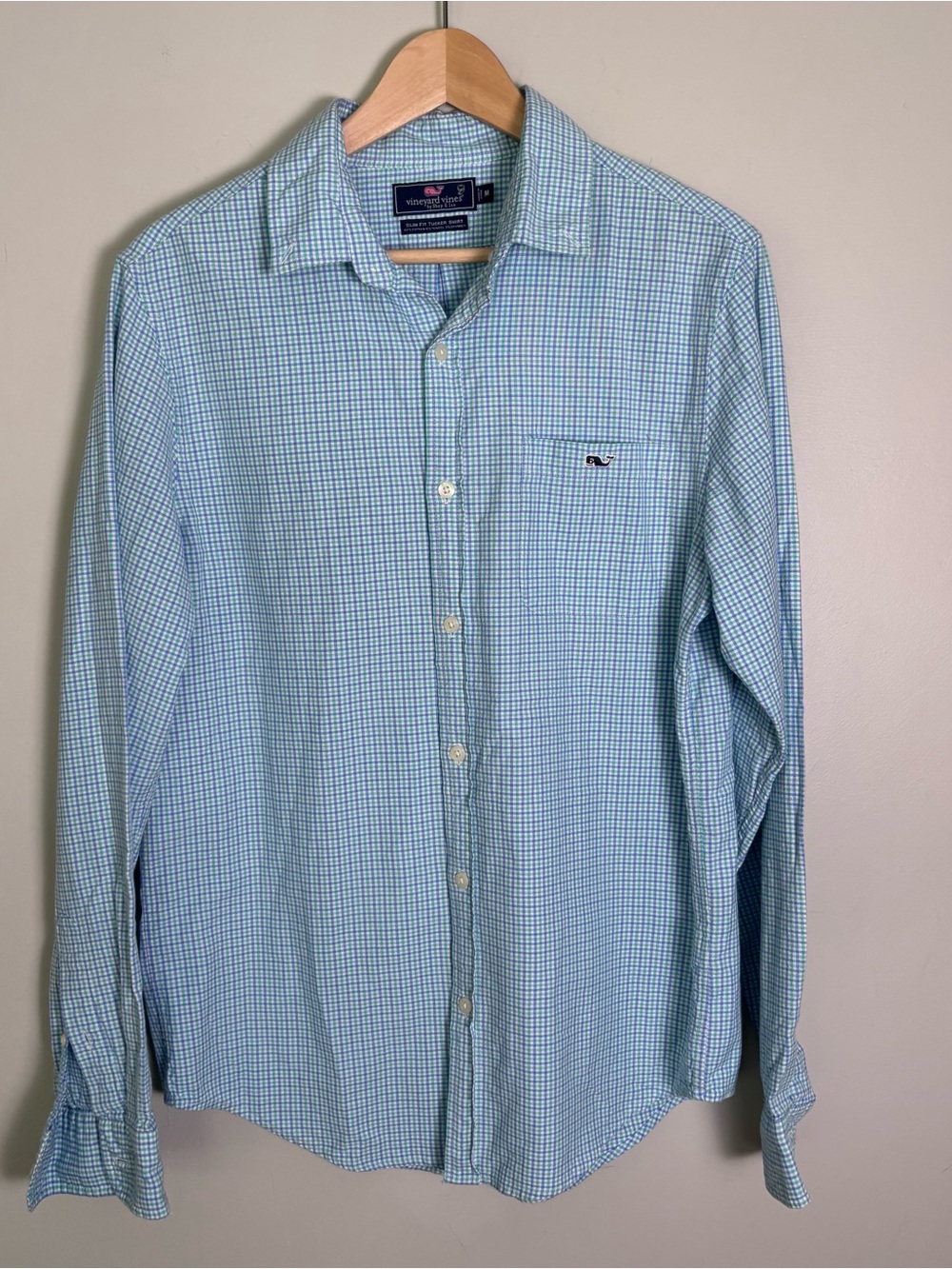 Vineyard Vines Men's Slim Fit Tucker Plaid Long Sleeve Shirt-Green/Periwinkle-M